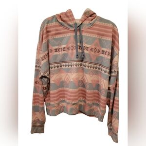 Tribal Patterned Women's Hoodie - Pink and Gray